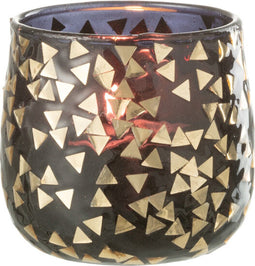 J-Line theelichthouder Driehoek - glas - zwart/goud - small - 4 stuks