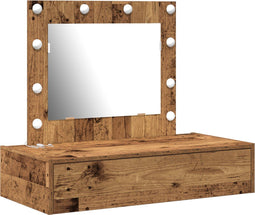 vidaXL - Wandmakeuptafel - met - LED-verlichting - - - Oude - Hout