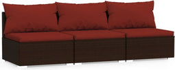 vidaXL - Bank - 3-zits - met - kussens - poly - rattan - bruin