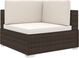 vidaXL - Hoekbank - 1 - st - met - kussens - poly - rattan - bruin