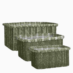 Mica Decorations Mand Danfield - 43x31x19 cm - Gerecycled Katoen - Groen- Set van 3