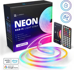 LIDEKA - LED Strip 3 Meter - NEON RGBIC met Afstandsbediening - IP68 - Gaming Lichtstrip met App