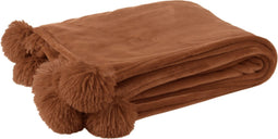 J-Line Plaid Pompom - fleece deken - polyester - roest - 170 x 130 cm - woonaccessoires