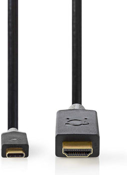 Nedis USB-C Adapter - USB 3.2 Gen 1 - USB-C Male - HDMI Connector - 4K@60Hz - 1.00 m - Rond - Verguld - PVC - Antraciet - Doos