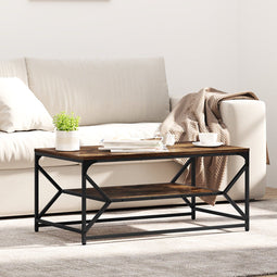 vidaXL - Koffietafel - met - Plank - in - Gerookt - Eiken - 90x50x40 - cm - Gelaagd - Hout