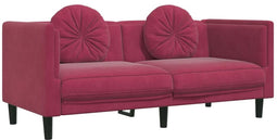 vidaXL - Bank - met - kussens - 2-zits - fluweel - wijnrood