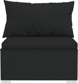 vidaXL - Driezitsbank - met - kussens - poly - rattan - zwart