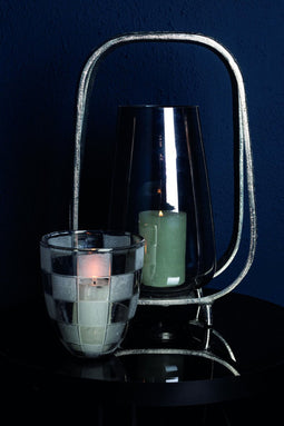 PTMD Edam Rond Windlicht - 25 x 14 x 44 cm - Aluminium - Zilver