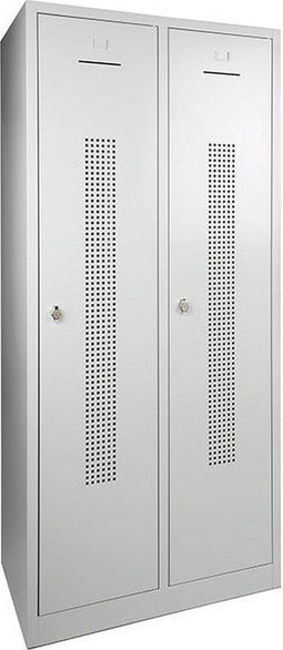 Garderobekast perfo deur breed 60CM .Sluiting Met hangoogsluiting. Aantal deuren 2. Met pootje en kleur deur Lichtgrijs