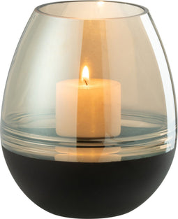 J-Line theelichthouder/vaas Lijnen - glas - zwart/goud - small