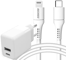 Accezz Wall Charger - USB-C en USB-A - Power Delivery 20W - Inclusief Lightning naar USB-C kabel - Wit