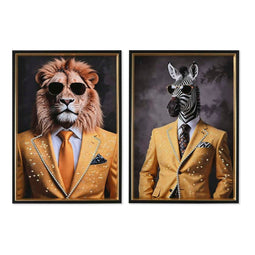 Schilderij Home ESPRIT Geel Zwart Coating 50 x 4,5 x 70 cm (2 Stuks)
