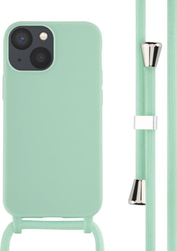 iMoshion Hoesje Geschikt voor iPhone 13 Mini Hoesje Met Koord - iMoshion Siliconen hoesje met koord - Mintgroen
