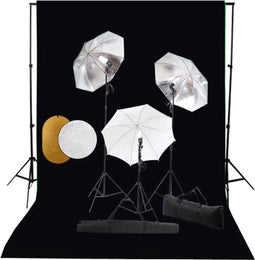 vidaXL - Fotostudioset - met - lampen, - paraplu's, - achtergrond - en - reflector