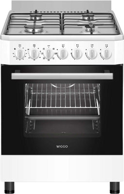Wiggo WO-E605R(WX) - Vrijstaand Gasfornuis - 4 Gaspitten - Oven 66L - Wit Rvs