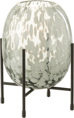 J-Line vaas Op Voet Spikkel - glas - grijs/wit - small - Ø 14 cm