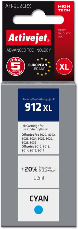 Activejet AH-912CRX - Inktcartridge - Vervanging HP 912XL - 990 pagina's - blauw