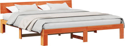vidaXL - Bedframe - met - hoofdbord, - gewaxd - bruin, - 200x200 - cm, - massief - grenenhout