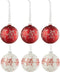 J-Line kerstbal Sneeuwvlokken Glitter - glas - wit/rood - small - doos van 6