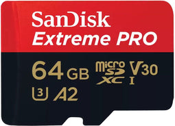 SanDisk Extreme Pro - microSDXC UHS-I - 64GB 200 MB/s Leessnelheid 90 MB/s Schrijfsnelheid - Zwart Rood