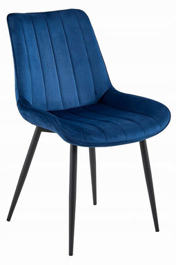 Stoel SOSA - Donkerblauw Velvet, Zwarte Metalen Poten, Modern Design en Uitstekend Zitcomfort voor Woonkamer, Slaapkamer, Eetkamer of Kantoor, Max. 120 kg