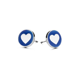 CO88 Collection Majestic 8CE 70024 Stalen Oorknoppen - Rond met Hart Ø 10 mm - Zilverkleurig / Blauw