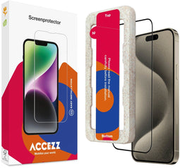 Accezz iPhone 15 Pro - Gehard Glas Full Cover Screenprotector - 9H krasbestendig met applicator