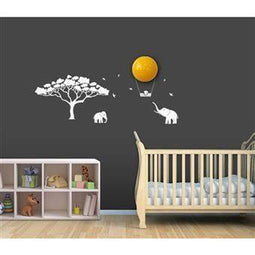 BABYZOO - Nachtlampje - Zon / Maan met stickers - Jungle, Olifant - Kinderkamer - LED