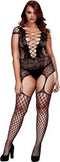 Baci - Korset Front Suspender Visnet Bodysuit Queen Size
