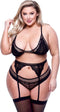 Baci - Lace & Mesh Bra, Garter & Panty Lingerie set - Plus size (xl-xxxl) - Zwart