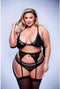 Baci - Lace & Mesh Bra, Garter & Panty Lingerie set - Plus size (xl-xxxl) - Zwart
