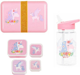 Back to school set - Drinkfles / 4 Snackdozen / Lunchbox - Eenhoorn - A Little lovely company