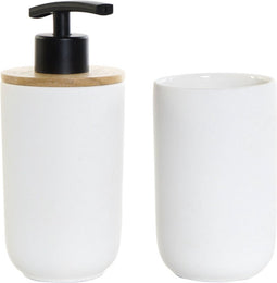 Badkamer Accessoire Set Wit Bamboe Keramiek
