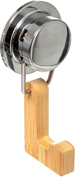 Badkamer handdoekhaakje/ophanghaakje bamboe hout met zuignap - Ophanghaken zonder schroeven