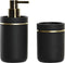 Badkamerset zeeppompje en beker/tandenborstelhouder mat zwart/goud kunststof 17 cm - badkamer accessoires