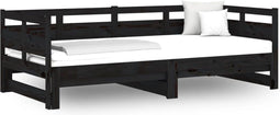 vidaXL - Slaapbank - uitschuifbaar - massief - grenenhout - zwart - 2x(90x200) - cm