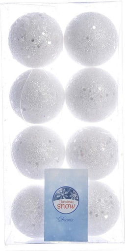 Bal foam glitter d4 cm wit/zilver 8st