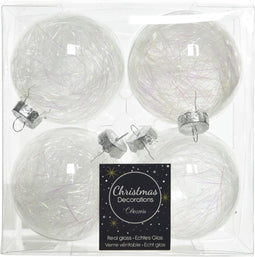 Bal glas d7 cm lametta transparant 4st