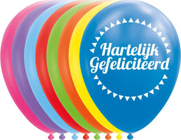 Ballonnen - Hartelijk Gefeliciteerd - 30cm - 8st.