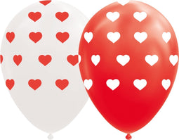 Ballonnen - Met hartjes - Rood, wit - 30cm - 8st.