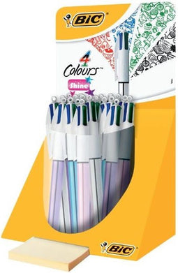 Balpen Bic 4kleuren Shine zilver/paars/roze/blauw | 20 stuks