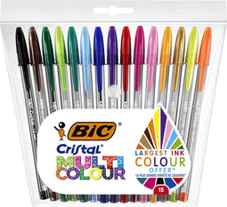 Balpen Bic Cristal multicolour etui à 15 kleuren | 20 stuks