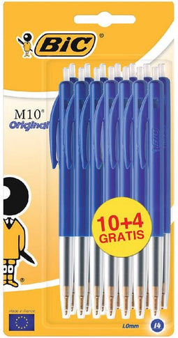 Balpen Bic M10 blauw medium blister à 10+4 gratis | 20 stuks