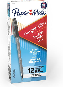 Balpen - Paper Mate Flexgrip Stick - Zwart - Medium - doos 12 stuks