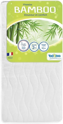 Bamboe babymatras - YOOPIDOO - 60x120 cm - Zachte en absorberende viscose - Omkeerbaar - Afneembare hoes