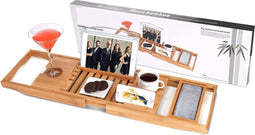 Bamboe Badkuip Caddy Lade Badblad voor Bad, Verstelbare Badkamer Badkuip Organizer met Boek Tablet Wijnglas Cup Handdoekhouder, Onderscheidend geschenk