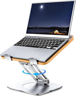 Bamboe Laptopstandaard met 360° Draaibare Basis - Geschikt voor 10-16 Inch Laptops