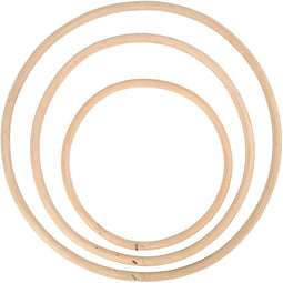 Bamboe ringen, d: 15,3+20,3+25,5 cm, 3 stuks, naturel