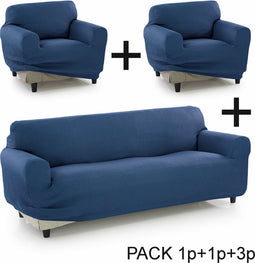 Bankbedekking Sofakover Pocket Trio Romeo 3 Stuks - Blauw