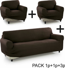 Bankbedekking Sofakover Pocket Trio Romeo 3 Stuks - Bruin